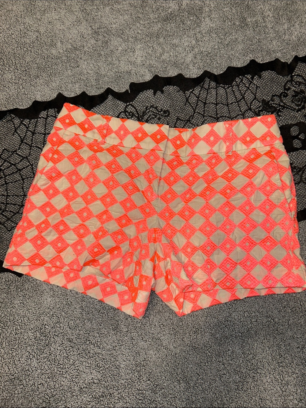 LOFT Coral and Cream Diamond-Print Bermudas